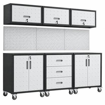 Garage Cabinet System | Heavy Duty Steel All-In-One Modular Garage Cabinet Set for Ultimate Workshop Organization | Easy Assembly Garage Storage Cabinets & Tool Bench