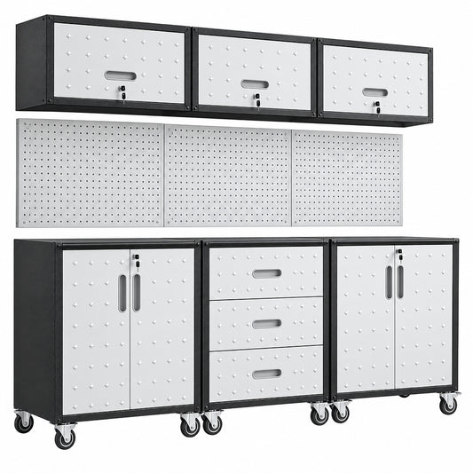 Garage Cabinet System | Heavy Duty Steel All-In-One Modular Garage Cabinet Set for Ultimate Workshop Organization | Easy Assembly Garage Storage Cabinets & Tool Bench