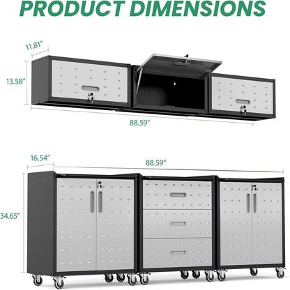 Garage Cabinet System | Heavy Duty Steel All-In-One Modular Garage Cabinet Set for Ultimate Workshop Organization | Easy Assembly Garage Storage Cabinets & Tool Bench